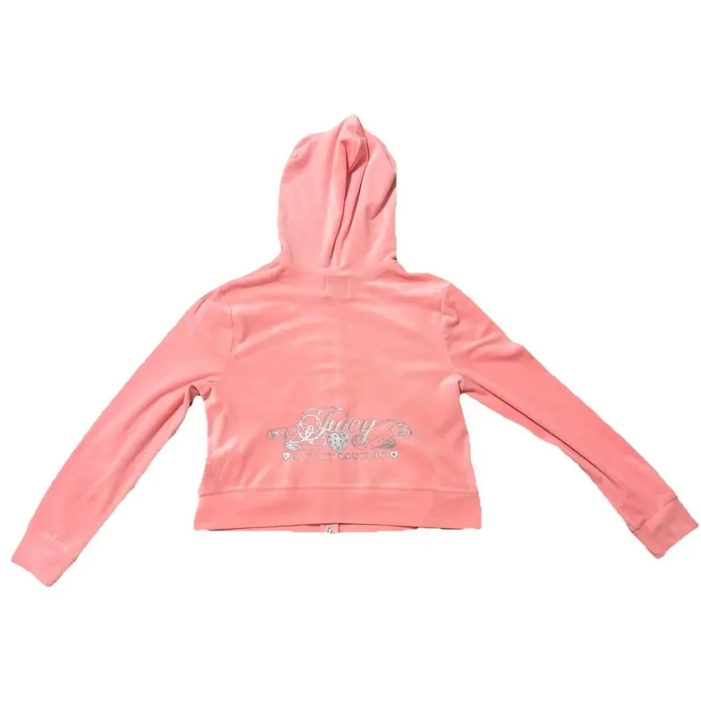 Y2K Juicy Couture Pink Glitter Bling Zip Hoodie Teen L‎